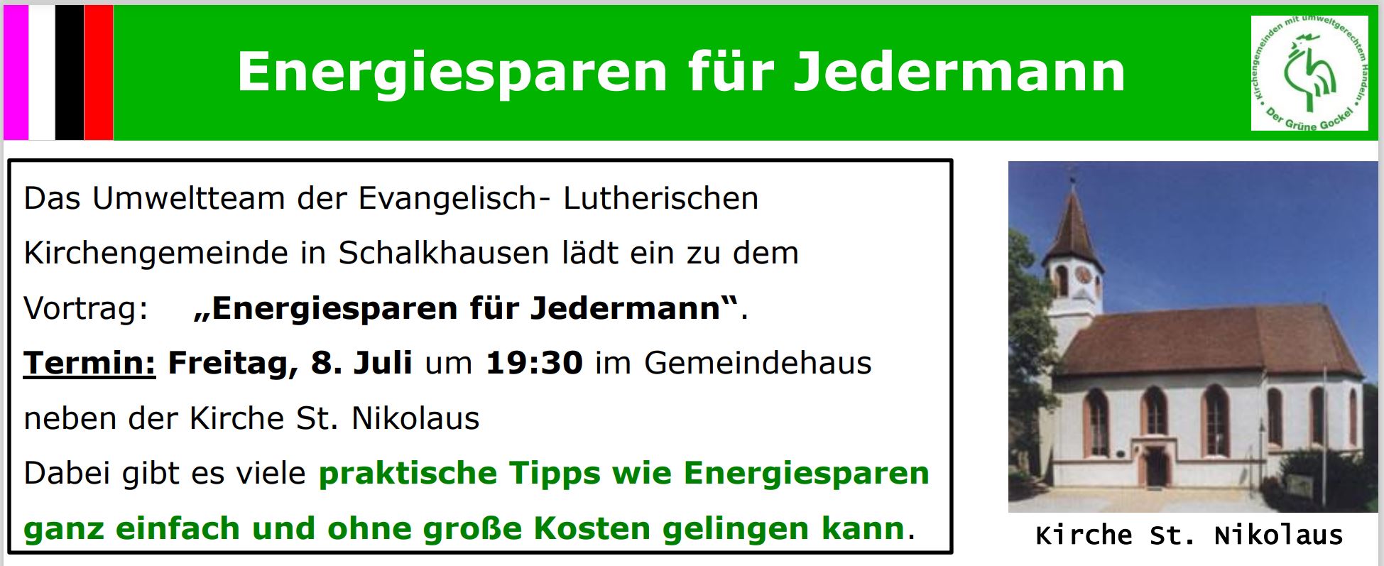 (c) Evangel. Kirchengemeinde Schalkhausen - Energiesparen