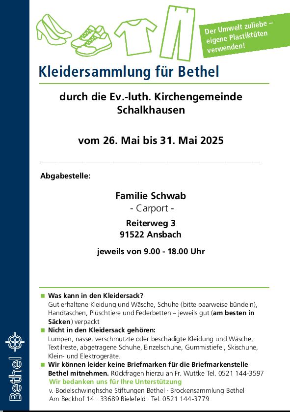 (c) Kirchengemeinde Schalkhausen - Kleidersammlung Bethel 2025